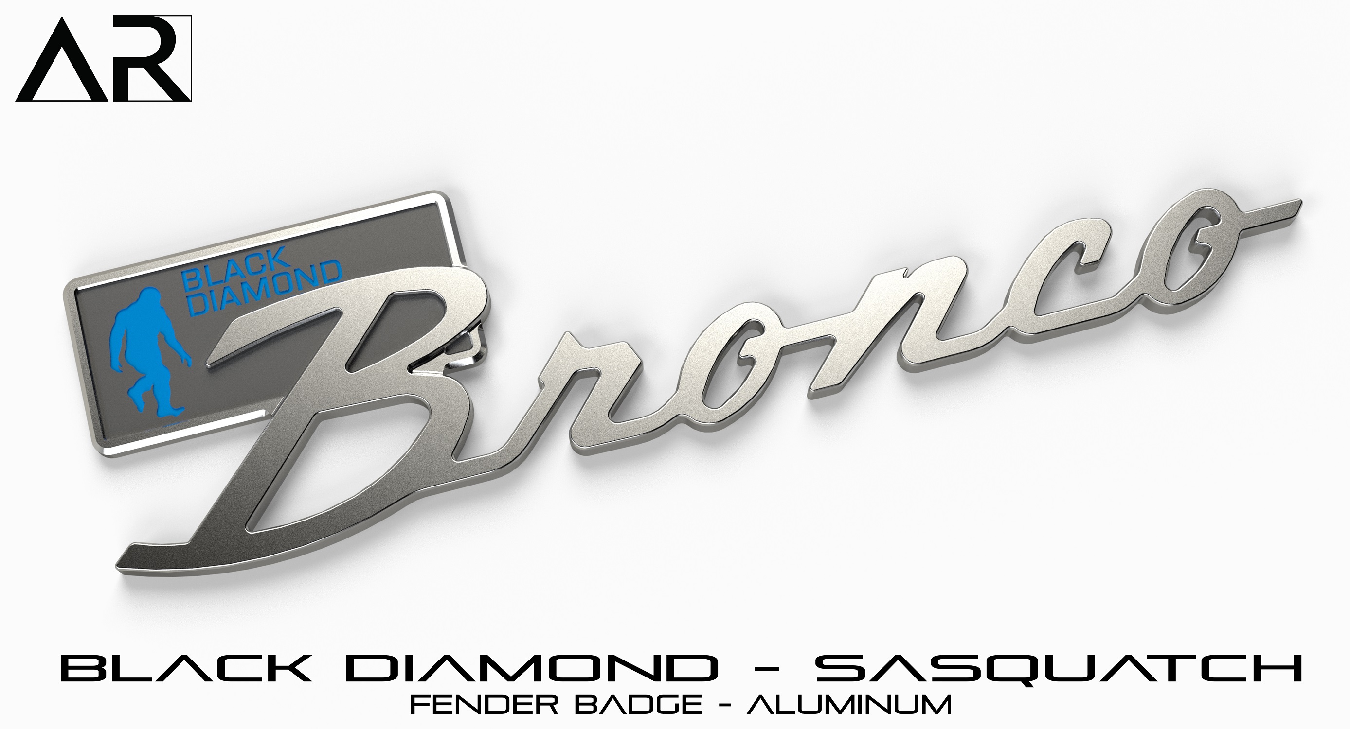 Ford Bronco AR | BRONCO CLASSIC DNA Fender Badge 1601008_S  - Fender Badge  - Black Diamond Sasquatch - Aluminum