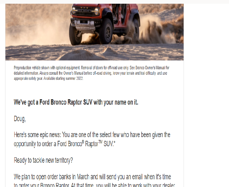 Ford Bronco 📬 Raptor lottery winning email! Did you get order invite?? 1644602604355