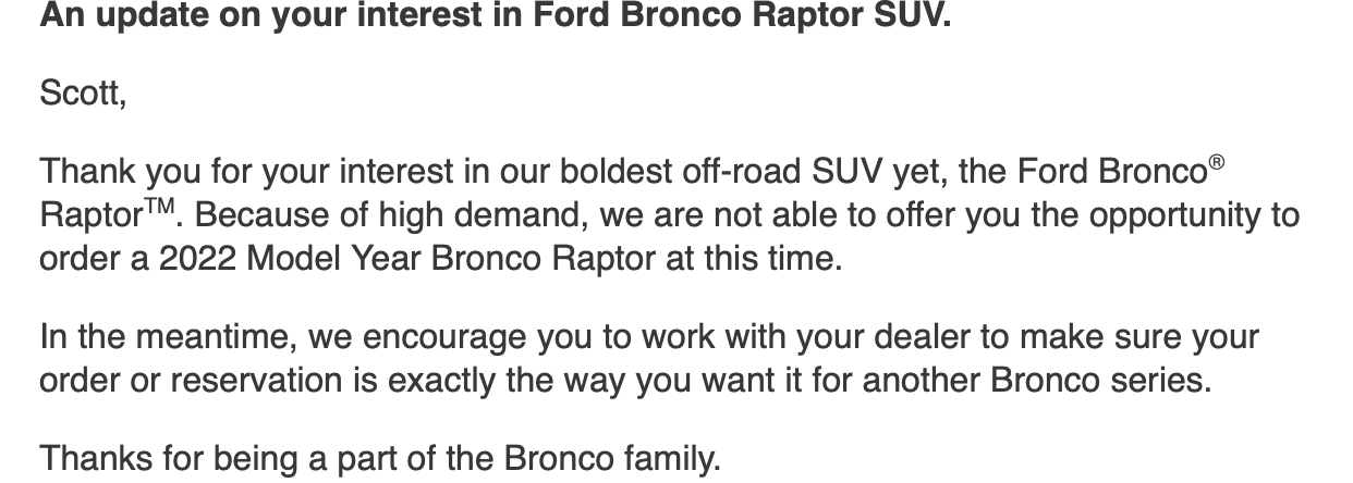 Ford Bronco 📬 Raptor lottery winning email! Did you get order invite?? 1644603124314