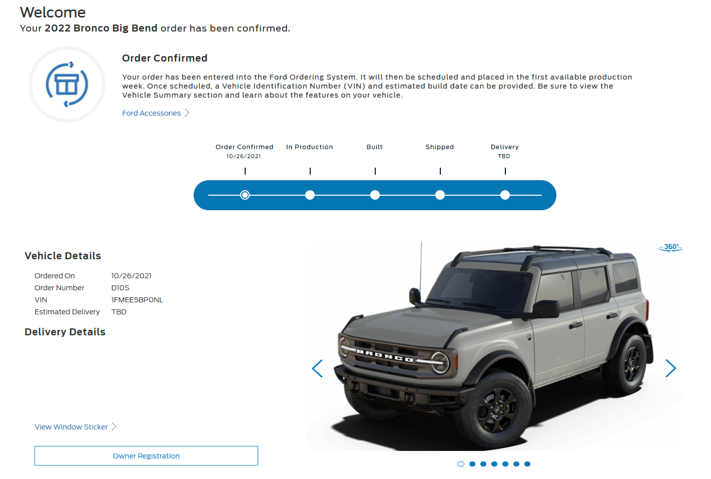 Ford Bronco Check your Bronco order status using back door link. Found out I'm In-Production without email received 1646242793051