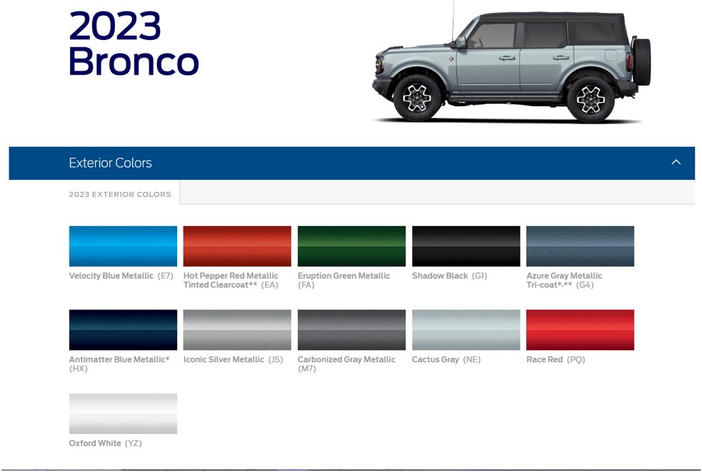 Ford Bronco 2023 Bronco colors preview (w/ Azure Gray Metallic) from Ford Dealer Connection color & trim site 1658582263805