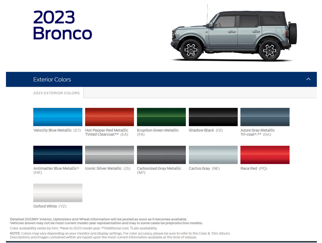 Ford Bronco 2023 Bronco colors preview (w/ Azure Gray Metallic) from Ford Dealer Connection color & trim site 1658584704156