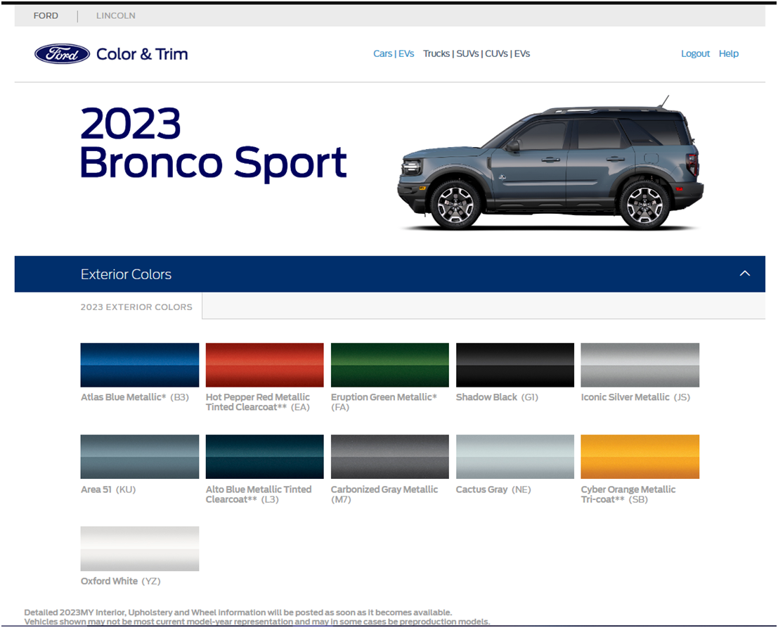Ford Bronco 2023 Bronco colors preview (w/ Azure Gray Metallic) from Ford Dealer Connection color & trim site 1658599351168