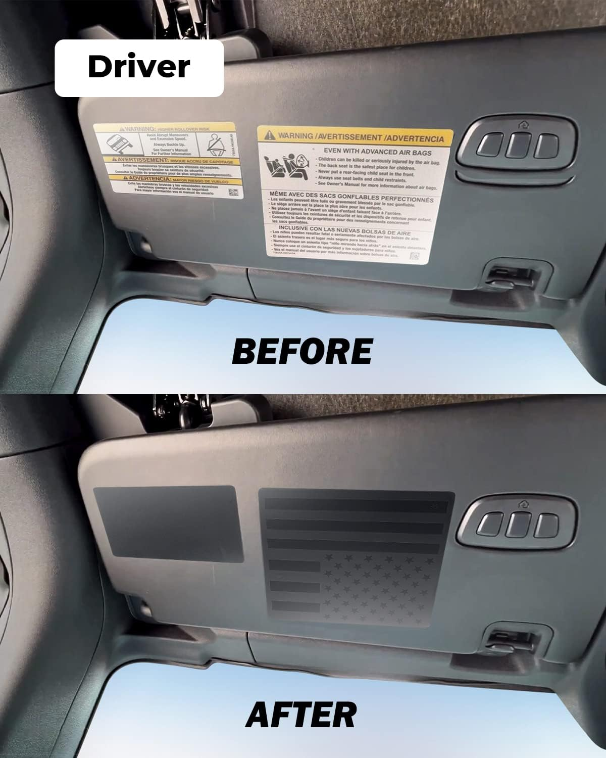 Ford Bronco Ugly Sun Visor Warning Label removal?... Covers? 1699457296589