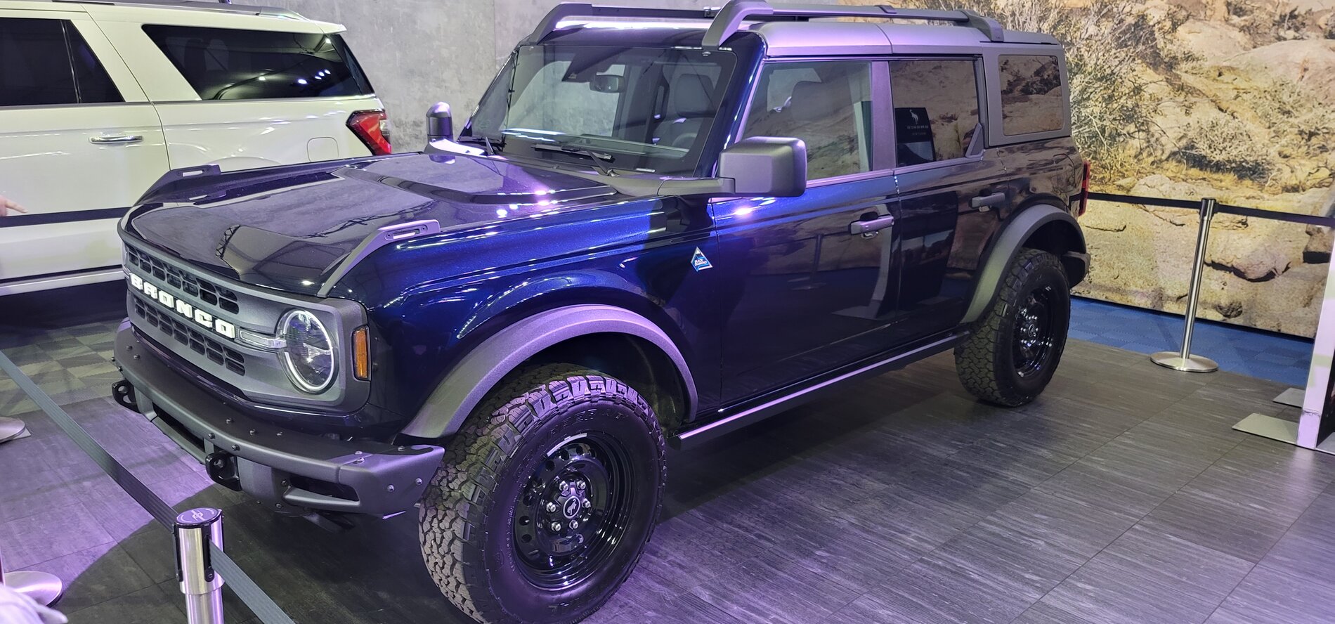 Ford Bronco Broncos at Barrett Jackson Auction: 2-Door Lightning Blue Bronco + 4-Door Antimatter Blue Bronco 20210322_155111