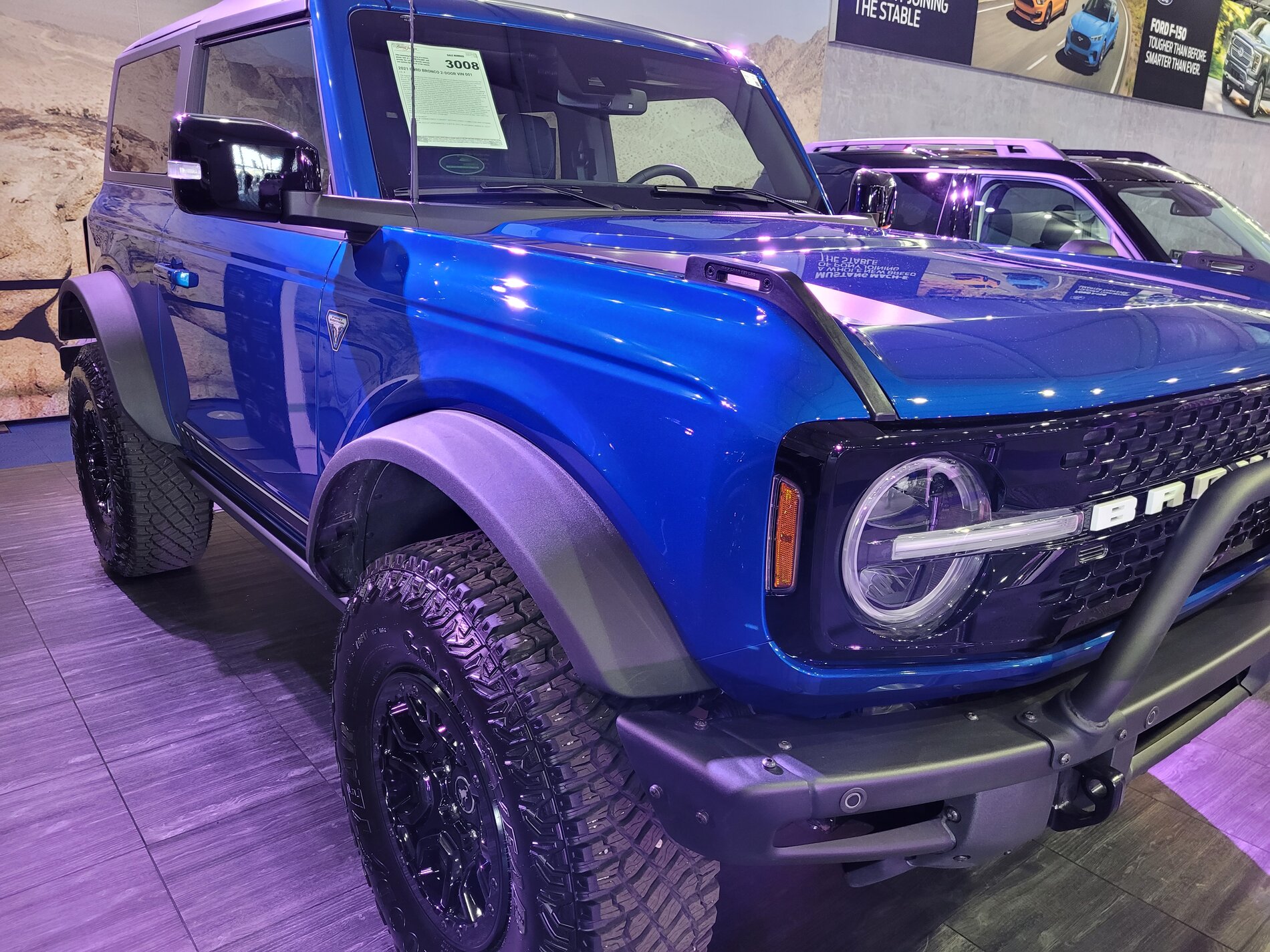 Ford Bronco Broncos at Barrett Jackson Auction: 2-Door Lightning Blue Bronco + 4-Door Antimatter Blue Bronco 20210324_120349