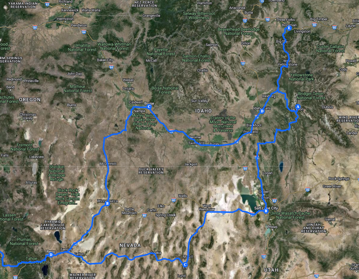 Ford Bronco 40th Birthday Northwest Road Trip - CA -> NV -> ID -> MT -> UT -> NV -> CA (Advice/tips/recommendations appreciated!) 40th birthday route.PNG