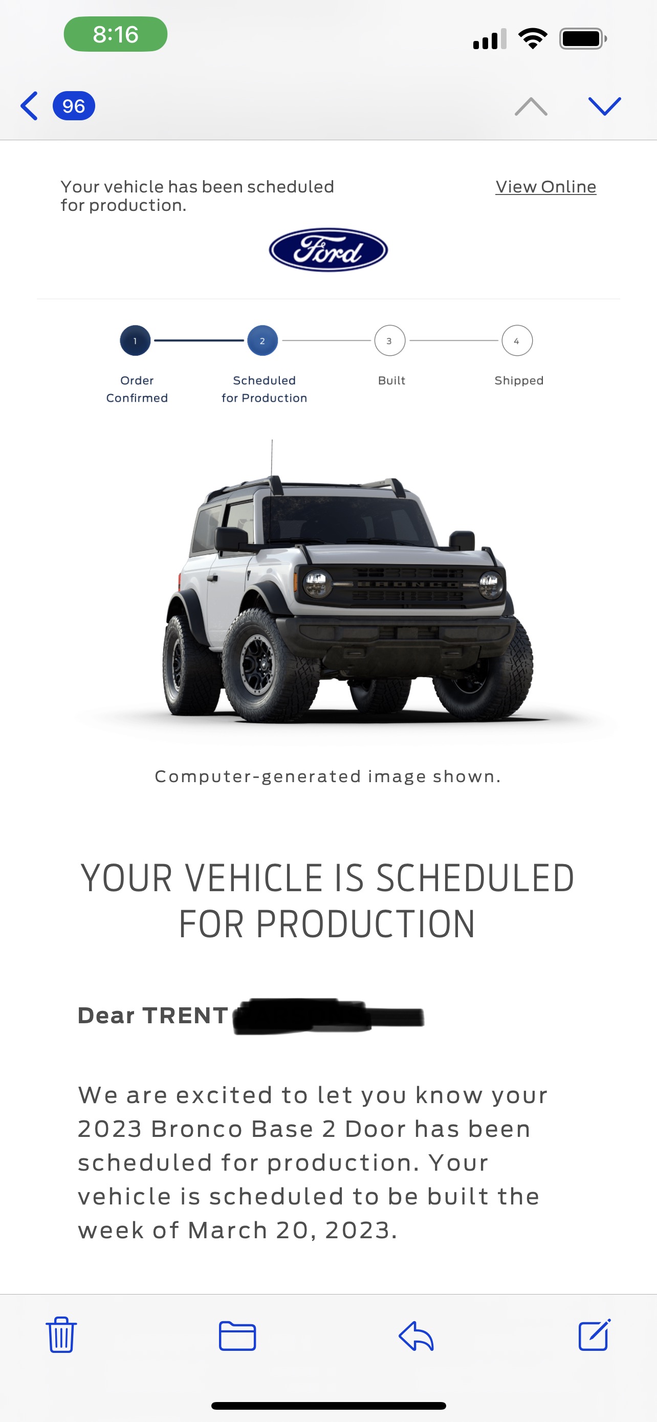 Ford Bronco 📬 Just got scheduled email today Jan 19! Post yours! BEBF6B6B-8D70-4D00-ABA9-68327EC0C7E0
