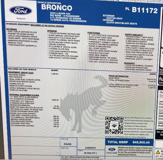 Ford Bronco 2023 big bend at sticker, worht it? big bend.JPG