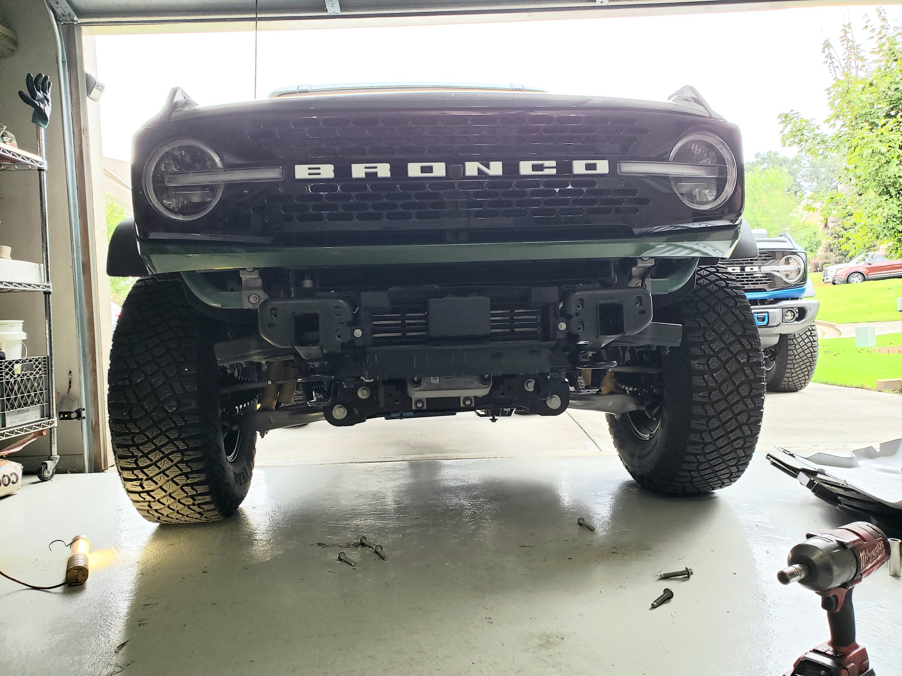 Ford Bronco Raptor Front Skid Plate installed on standard Bronco bumper Bronco Wildtrak bumper OFF