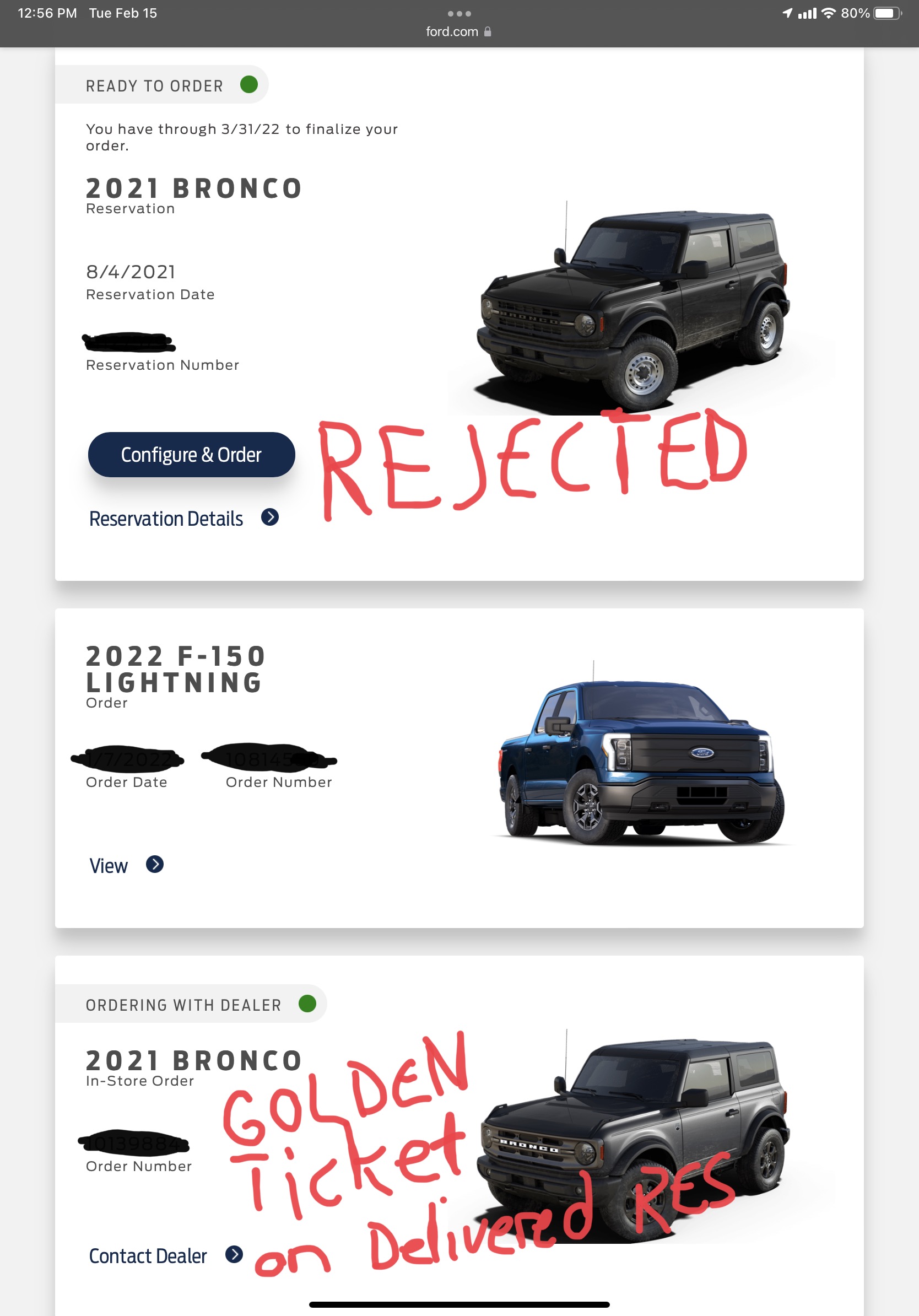 Ford Bronco Golden ticket on delivered reservation number? C6A1EE57-DDD4-4504-BE55-FA3A998FC6E7