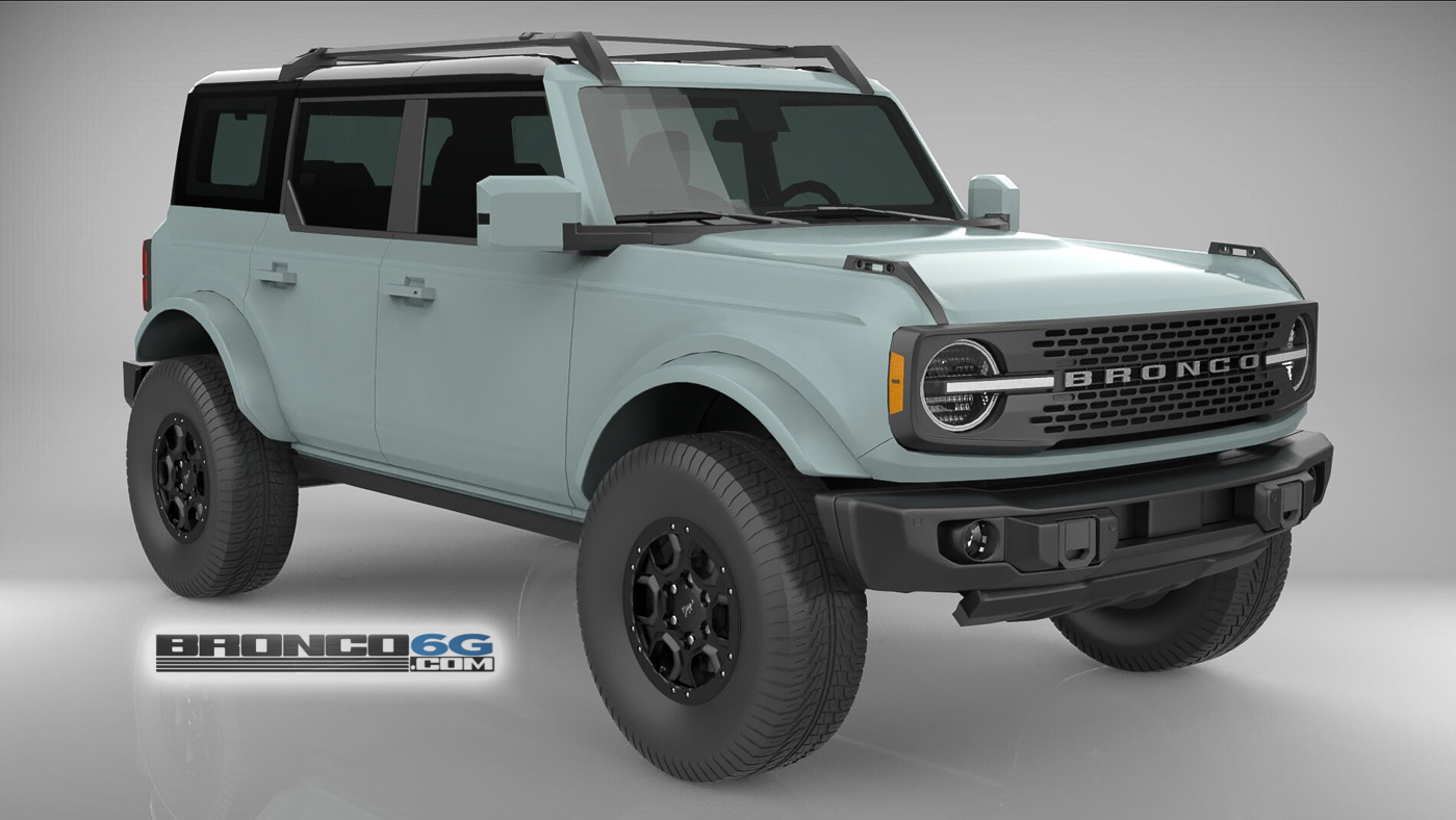 Ford Bronco 4 Door Bronco Colors 3D Model Visualized Cactus Gray Black Top 4 Door Body Colored Fenders 2021 Bronco 3D Model Front
