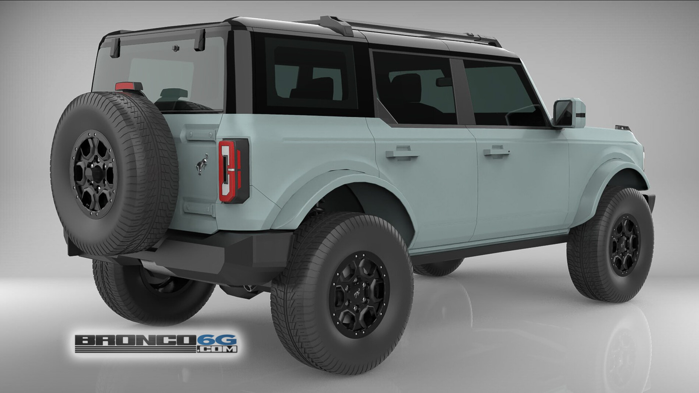 Ford Bronco 4 Door Bronco Colors 3D Model Visualized Cactus Gray Black Top Body Colored Fenders 4 Door 2021 Bronco 3D Model Rear