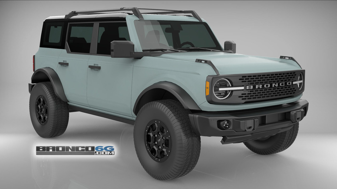 Ford Bronco 4 Door Bronco Colors 3D Model Visualized Cactus Gray Black Top Flat Satin Paint 4 Door 2021 Bronco 3D Model Front