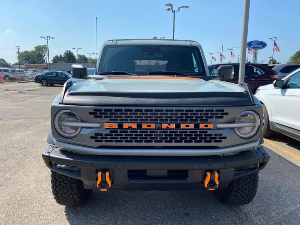 Ford Bronco CACTUS GRAY Bronco Club Cactus Gray Bronco yellow tow hooks yellow bronco grill letters
