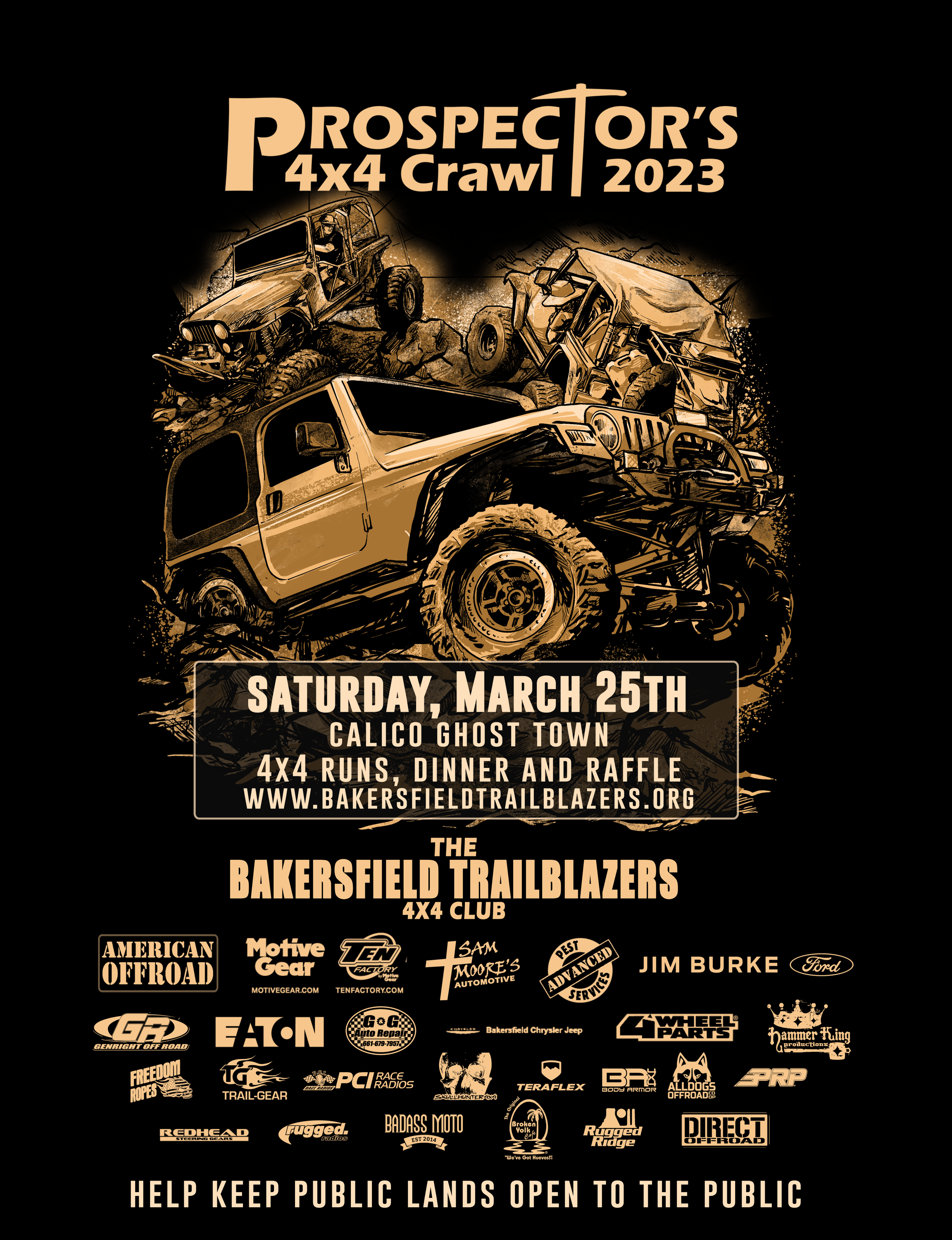 Ford Bronco Prospector's 4x4 Crawl in Calico Ghost Town March 25th Calico advertising design 2023