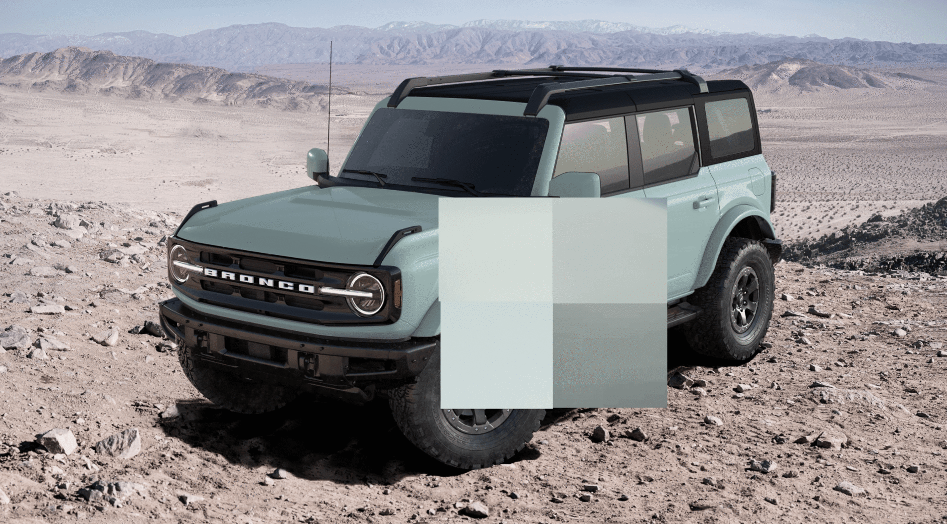 Ford Bronco Rendering: 2022 Boxwood Green and Cactus Gray OBX with 33s + white tops + shadow black tops CG_HEROSWATCH