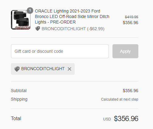 Ford Bronco NOW AVALIABLE: ORACLE LIGHTING 2021-2023 FORD BRONCO LED OFF-ROAD SIDE MIRROR DITCH LIGHTS Code.PNG