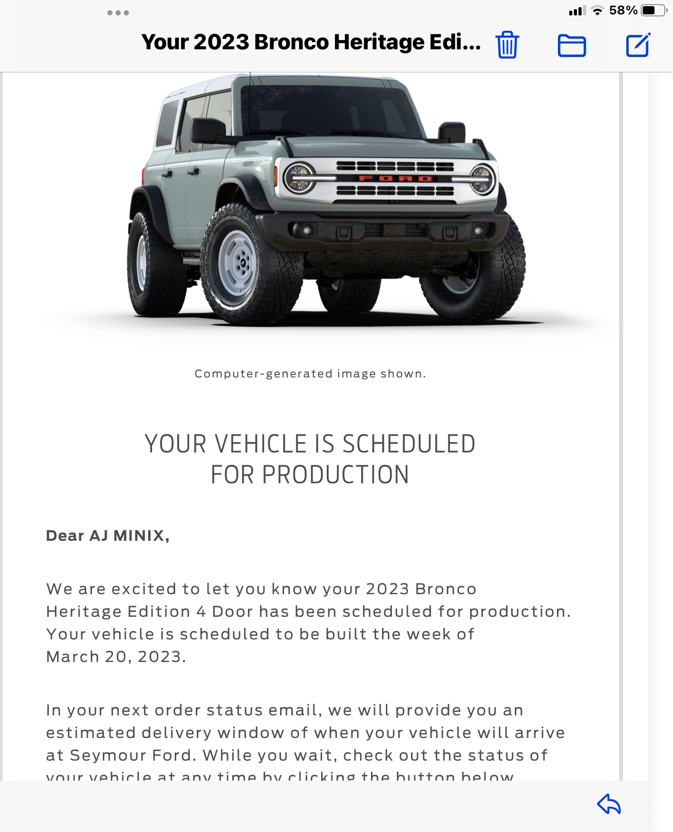 Ford Bronco 📬 Scheduling Email Now Arriving 2/2/23 !! 🙌 Screenshot_20230202_131317_Gmail
