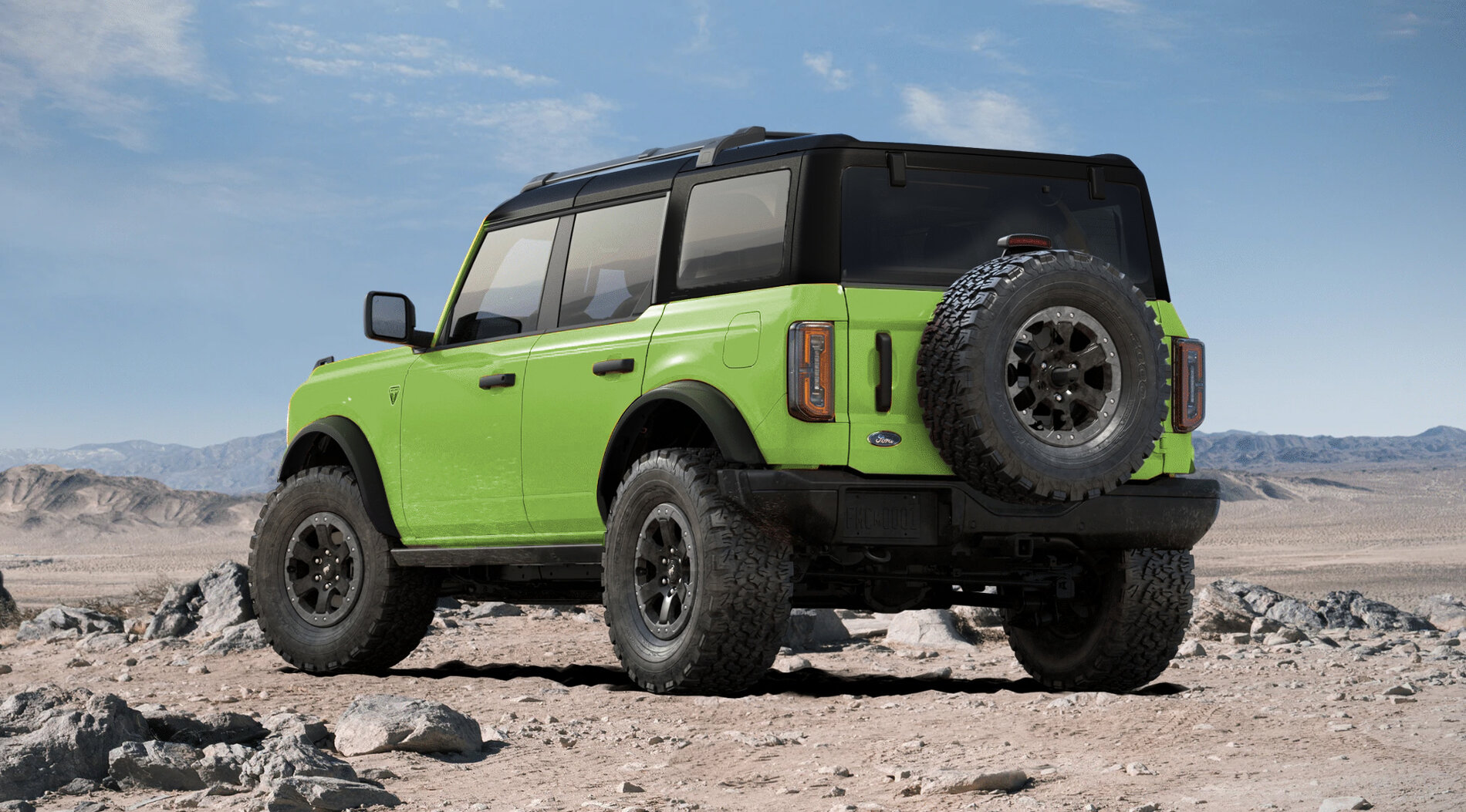 Ford Bronco Rendering: 2022 Boxwood Green and Cactus Gray OBX with 33s + white tops + shadow black tops Grabber