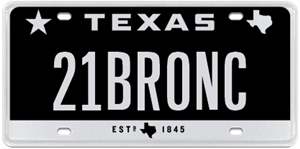 Ford Bronco TX. folks, who knows about personalized license plates question image_
