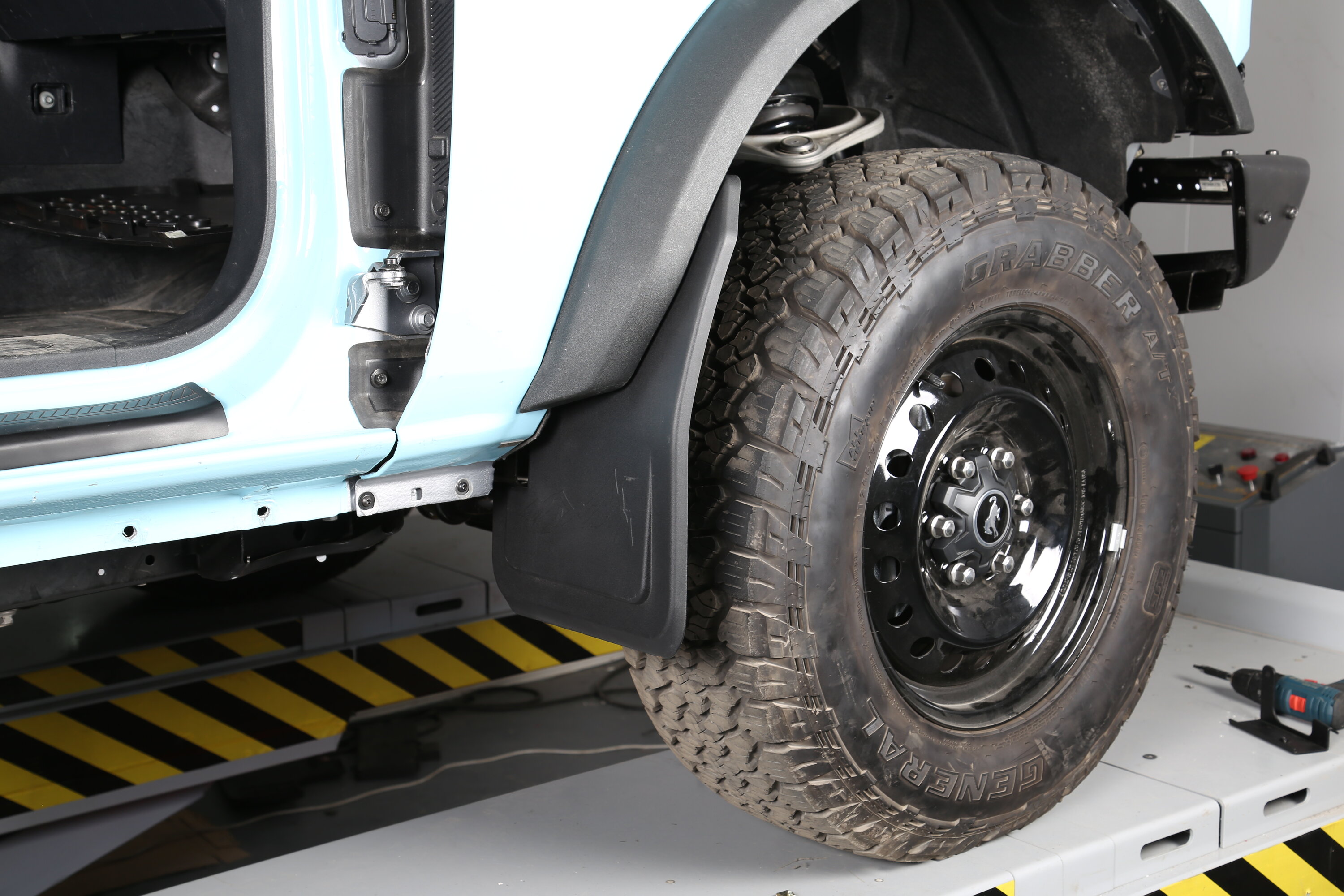Ford Bronco Mabett Mud Flaps Fits Sasquatch set that accommodates factory rock rails or tube steps IMG_1287.JPG