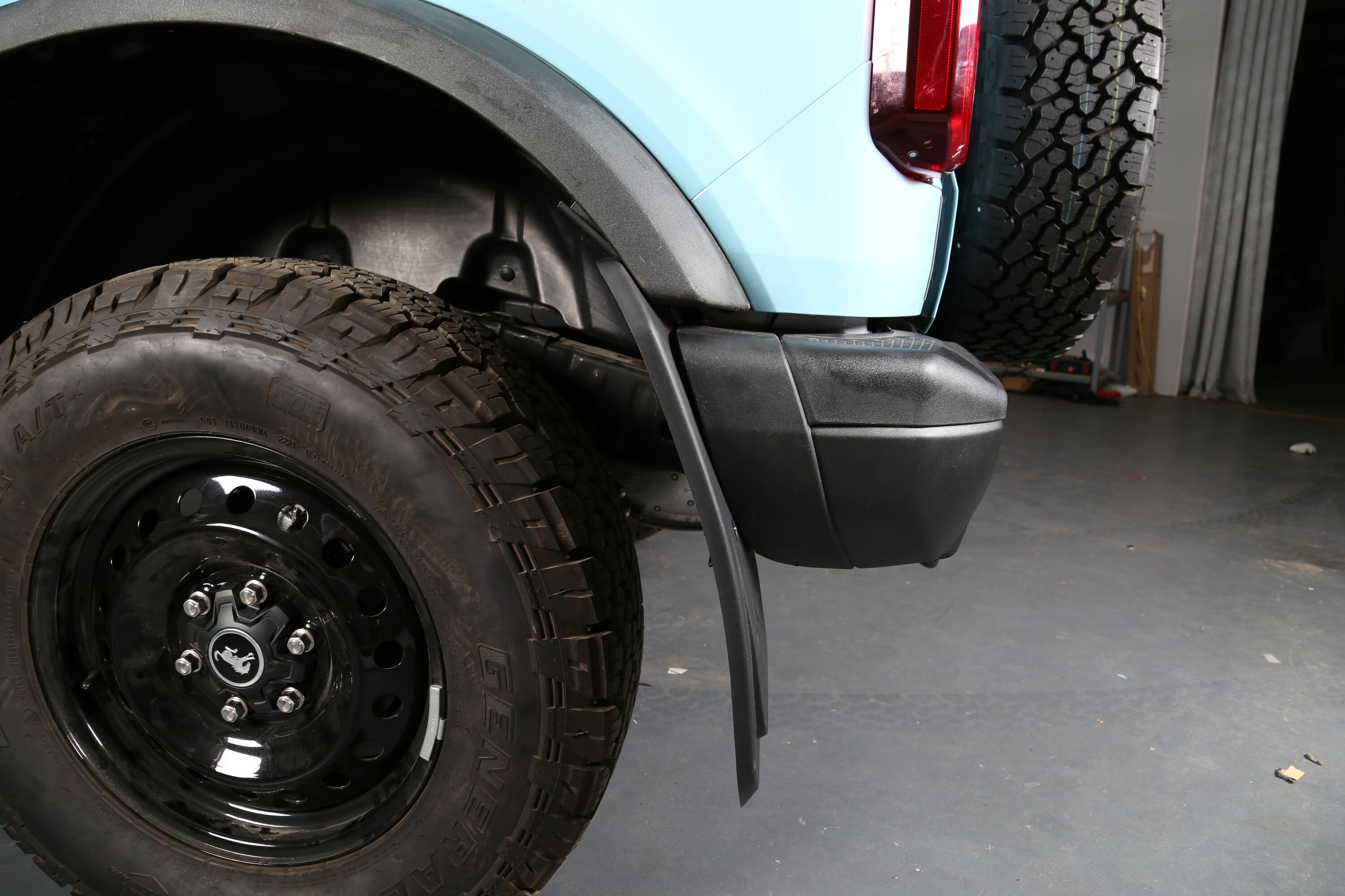 Ford Bronco Mabett Mud Flaps Fits Sasquatch set that accommodates factory rock rails or tube steps IMG_1317.JPG