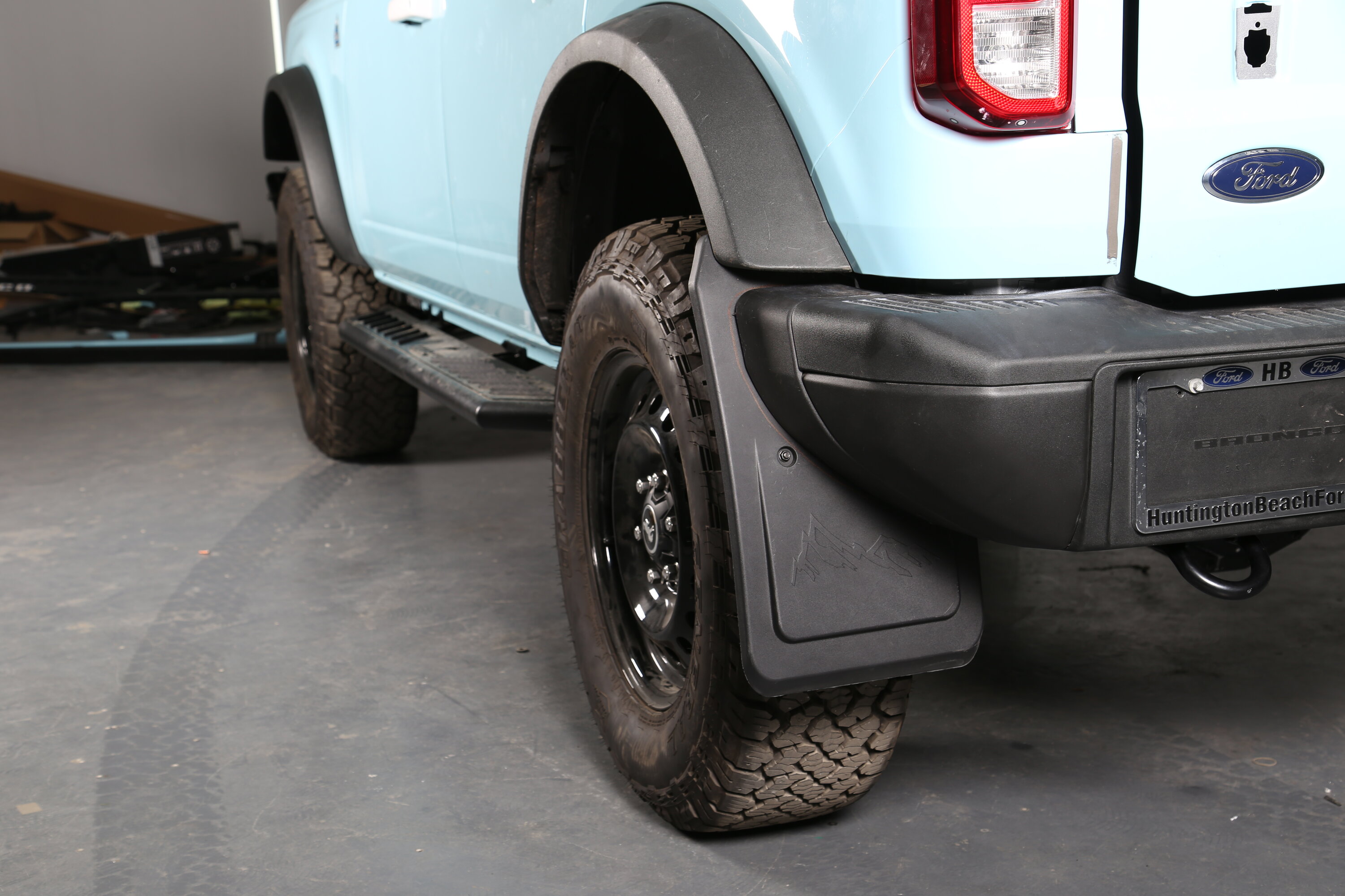 Ford Bronco Mabett Mud Flaps Fits Sasquatch set that accommodates factory rock rails or tube steps IMG_1337.JPG
