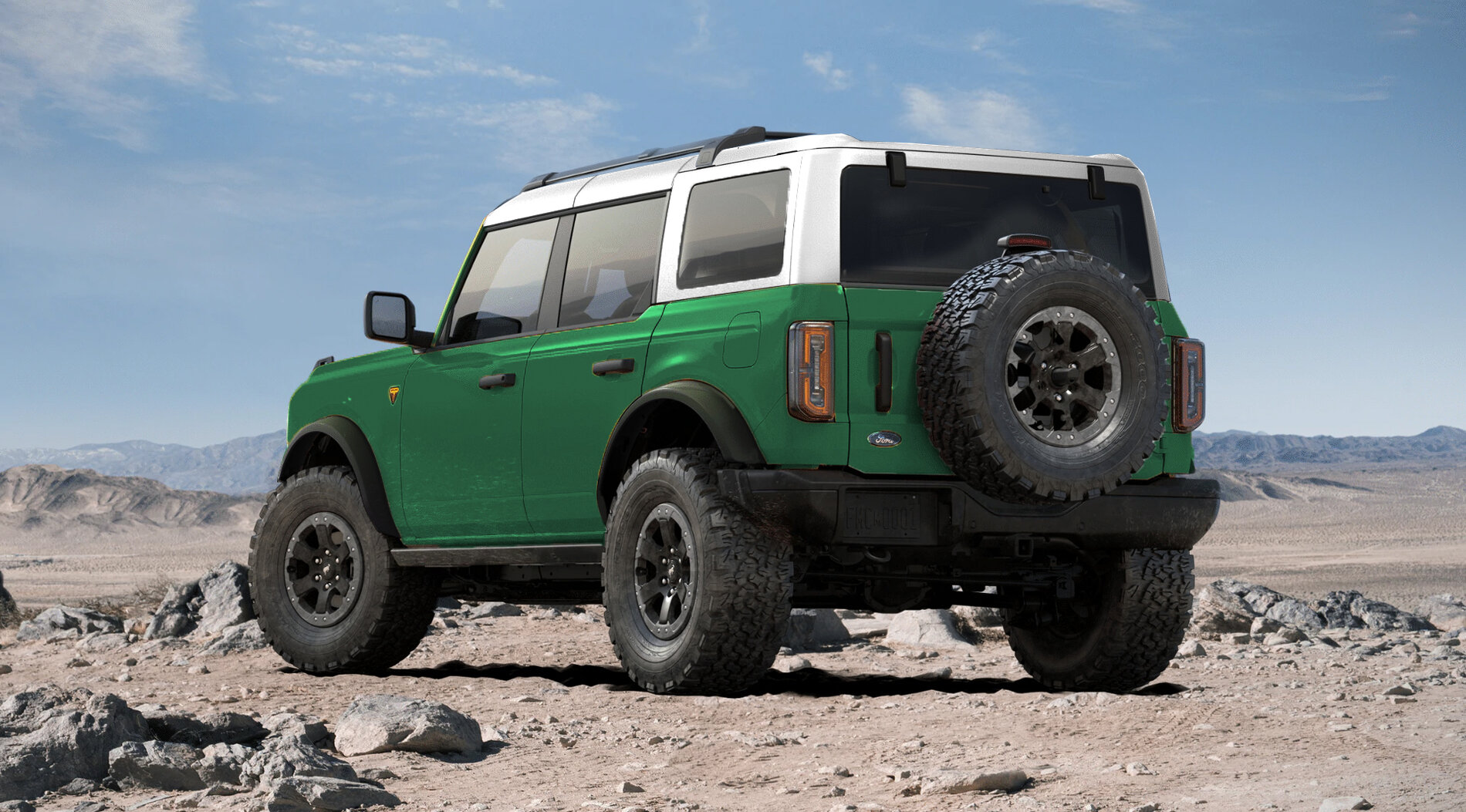 Ford Bronco Rendering: 2022 Boxwood Green and Cactus Gray OBX with 33s + white tops + shadow black tops Mallard_OW