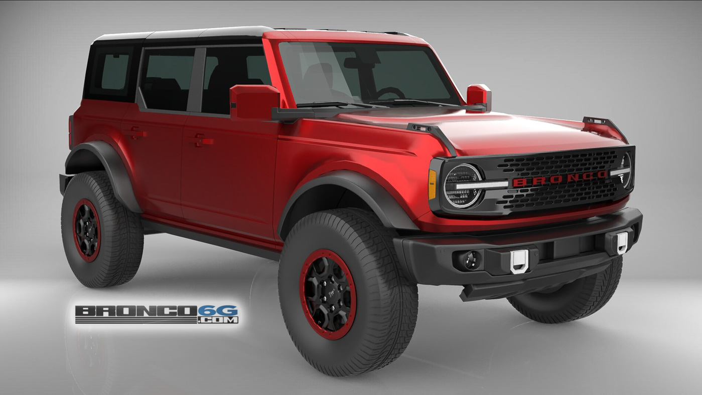 Ford Bronco 4 Door Bronco Colors 3D Model Visualized Rapid Red Black Top Red Emblem 4 Door 2021 Bronco 3D Model Front
