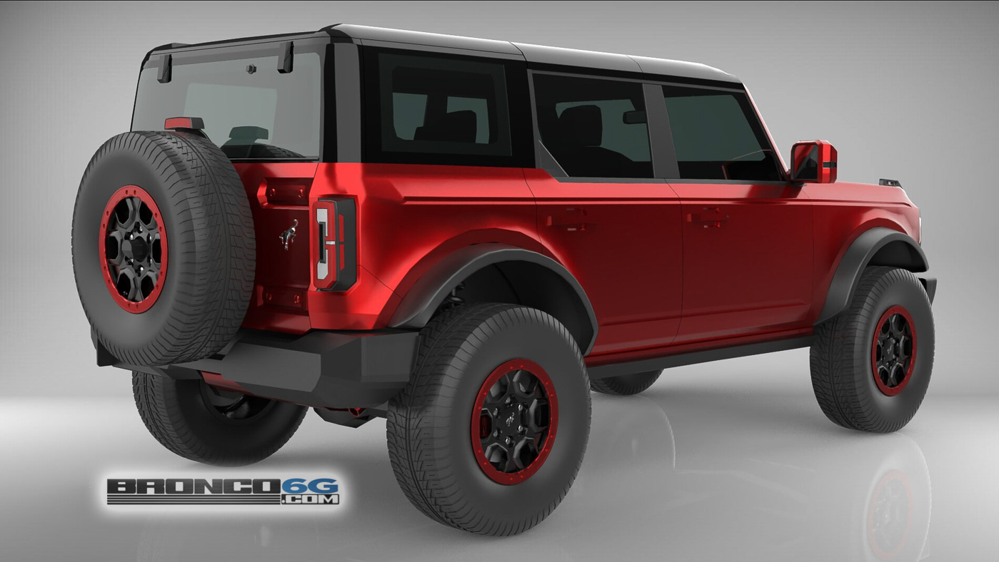 Ford Bronco 4 Door Bronco Colors 3D Model Visualized Rapid Red Black Top Red Emblem 4 Door 2021 Bronco 3D Model Rear
