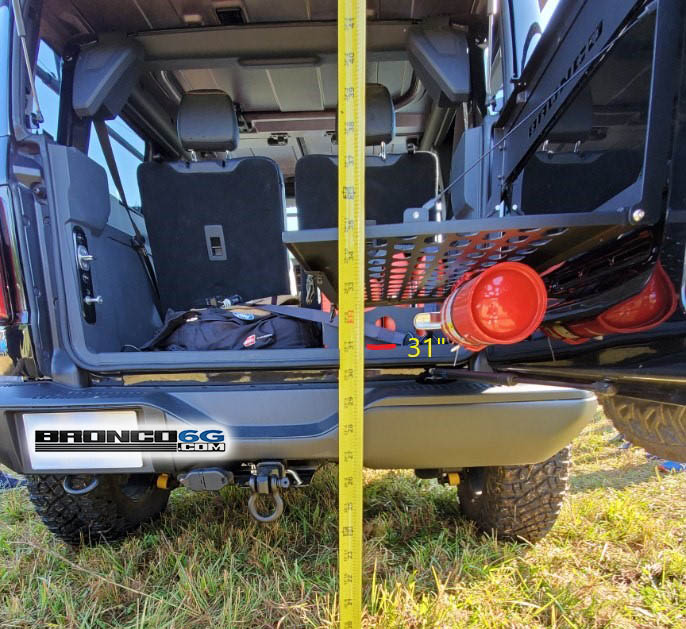 Ford Bronco Tape measurements: ride height & rear legroom of 2 door Badlands (w/ beadlock capable wheels + MT tires) attribute_image23383-1024x768