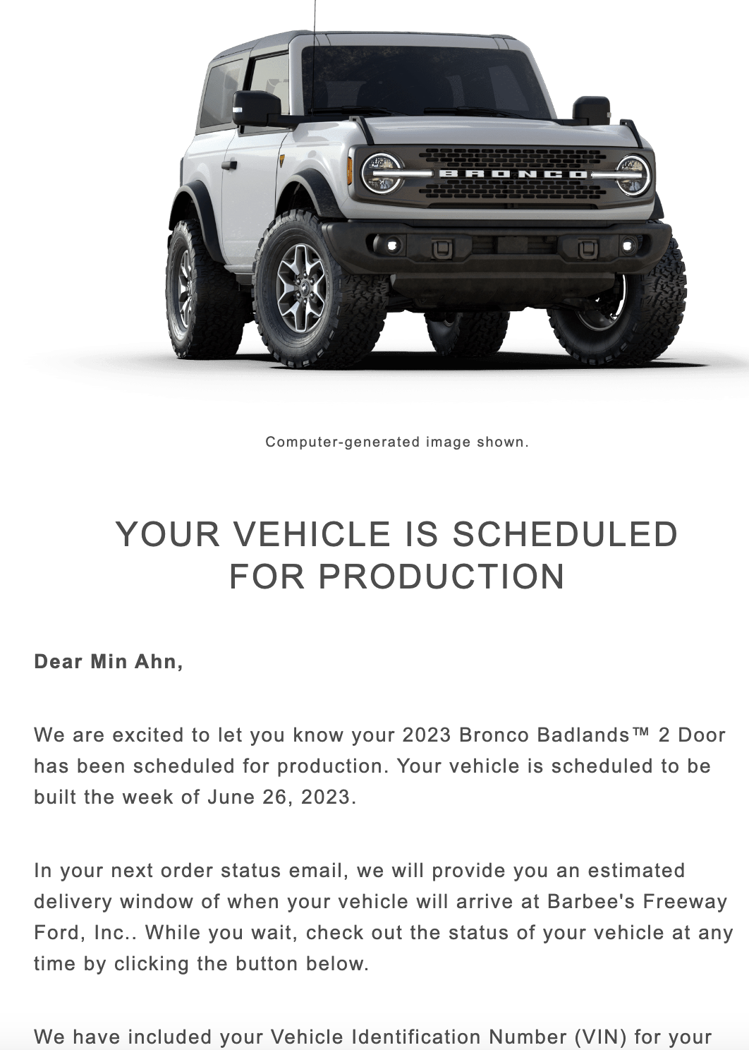 Ford Bronco 6/26/2023 (or 6/27/2023) Build Week Screenshot 2023-05-12 at 10.22.14 AM