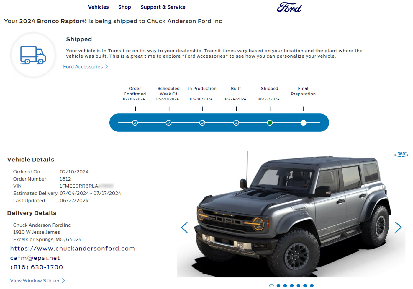 Ford Bronco Bronco Build week 4/29 Screenshot (255) blurred 6 28 2024 updated to shipped