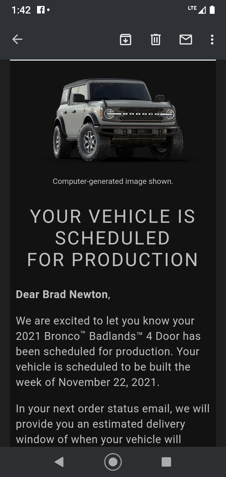 Ford Bronco 📬 9/30 Scheduling email received group! [Post your reservation + build dates] Screenshot_20210930-134231