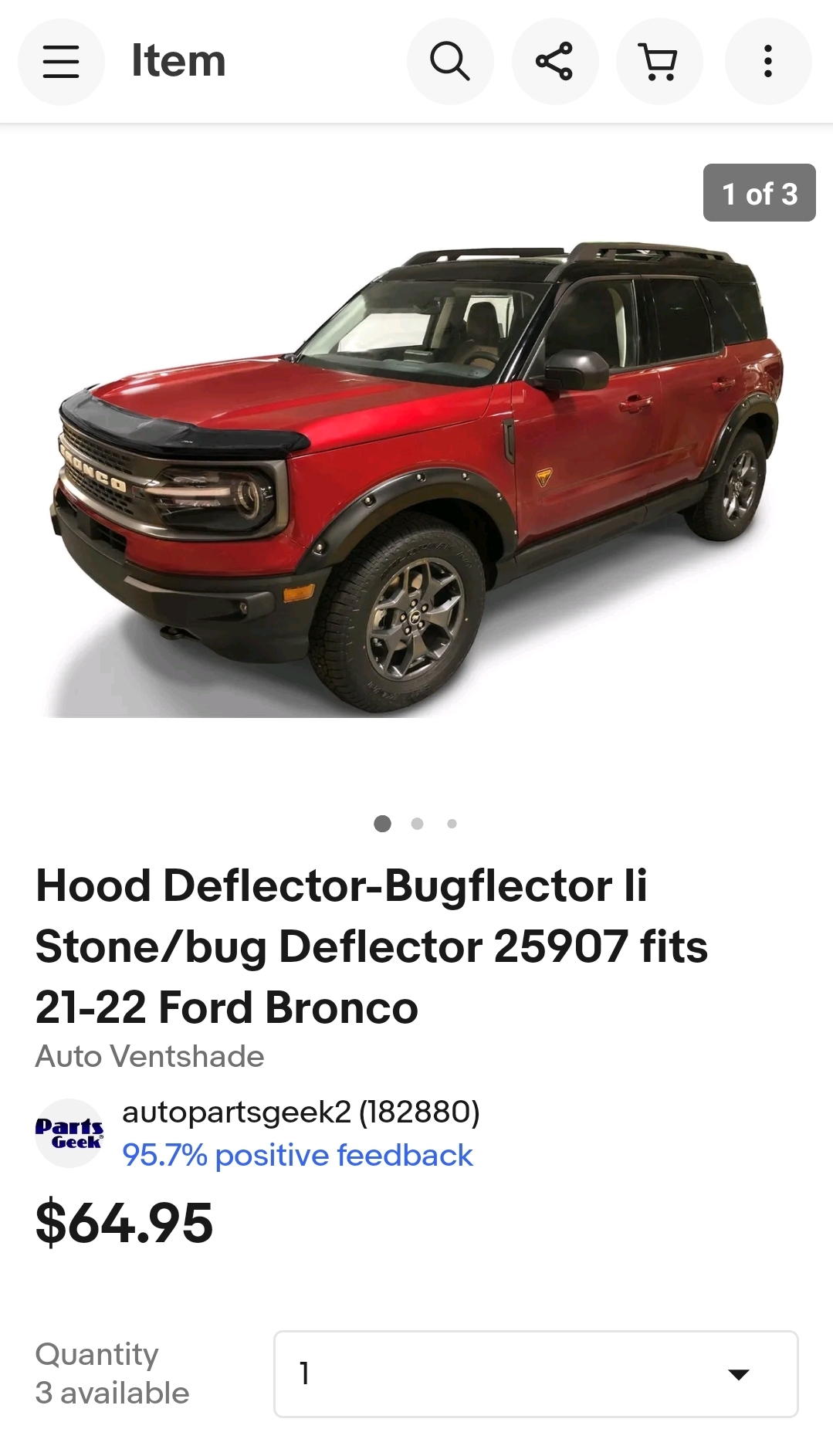 Ford Bronco Photo request: Weathertech bug deflector / hood protector Screenshot_20230106_080440_eBay