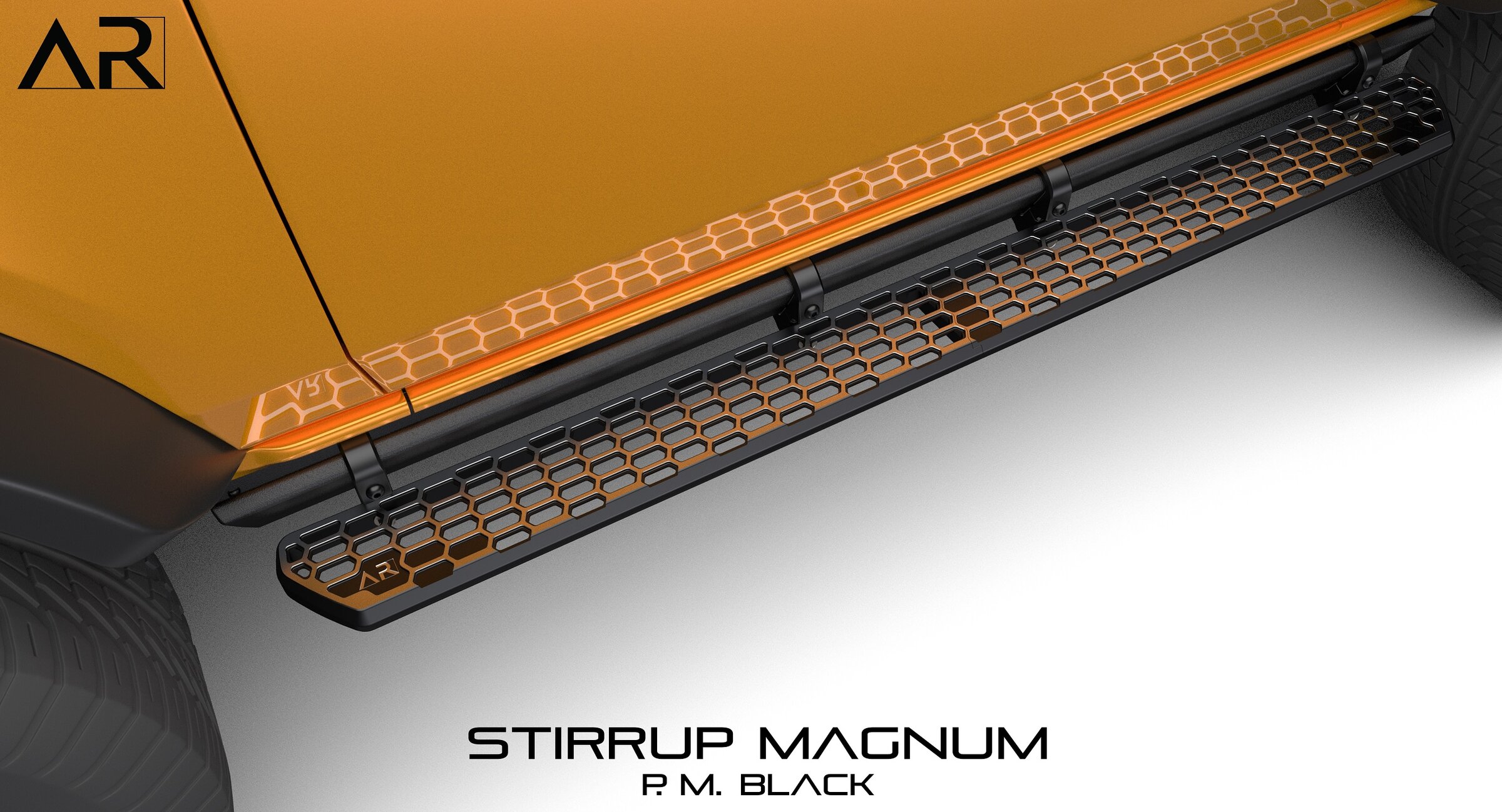 Ford Bronco AR | MAGNUM STIRRUP® Full Length Billet Aluminum Side Step for OEM Rock Rail - Bronco6G Exclusive Part Stirrup_Magnum_2_Door_Black_3A