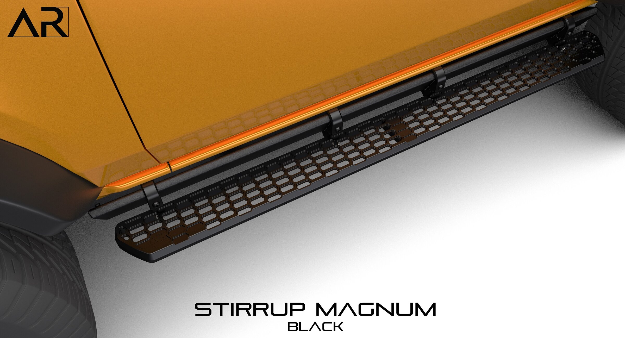 Ford Bronco AR | MAGNUM STIRRUP® Full Length Billet Aluminum Side Step for OEM Rock Rail - Bronco6G Exclusive Part Stirrup_Magnum_2_Door_Black_3B