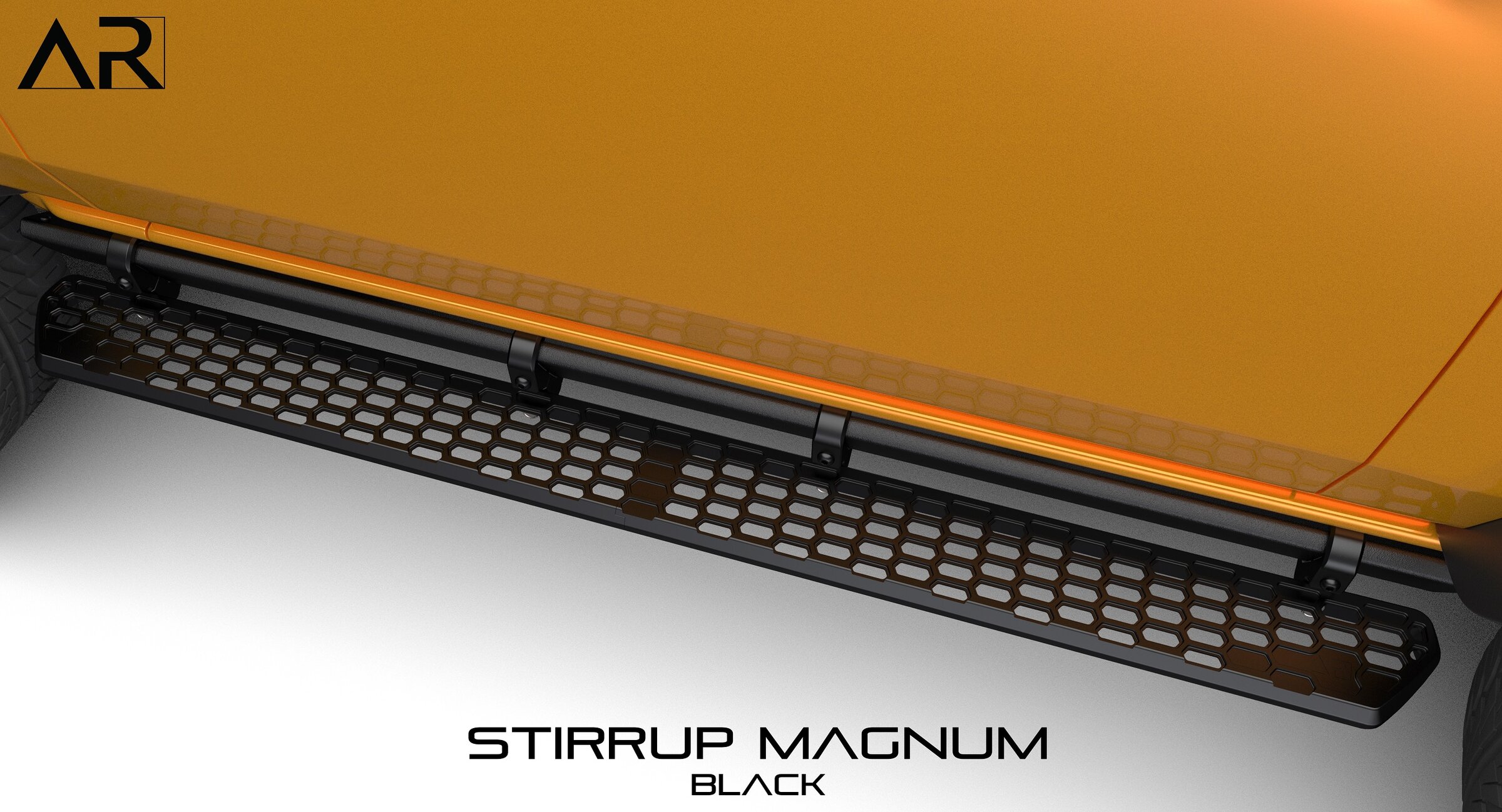 Ford Bronco AR | MAGNUM STIRRUP® Full Length Billet Aluminum Side Step for OEM Rock Rail - Bronco6G Exclusive Part Stirrup_Magnum_2_Door_Black_4B