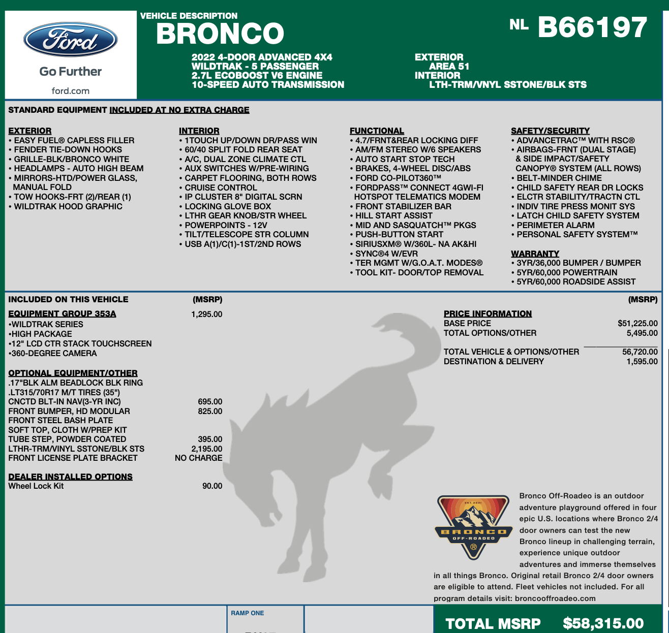 Ford Bronco 2022 - Bronco Wildtrak 4 Door - Mint! 950 Miles - SoCal WS