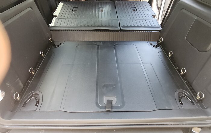 Cargo area tie down track (airline track) installed