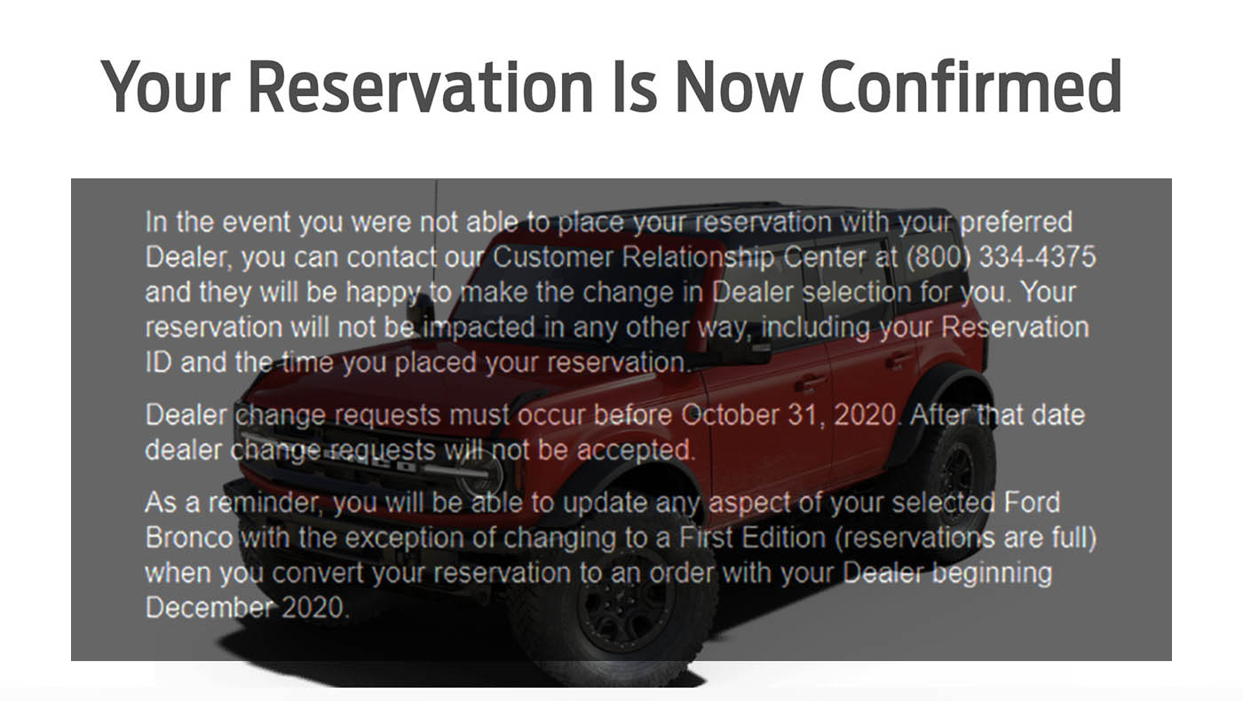 New Email From Ford Bronco Reservation Dealer Can Be Changed Until 