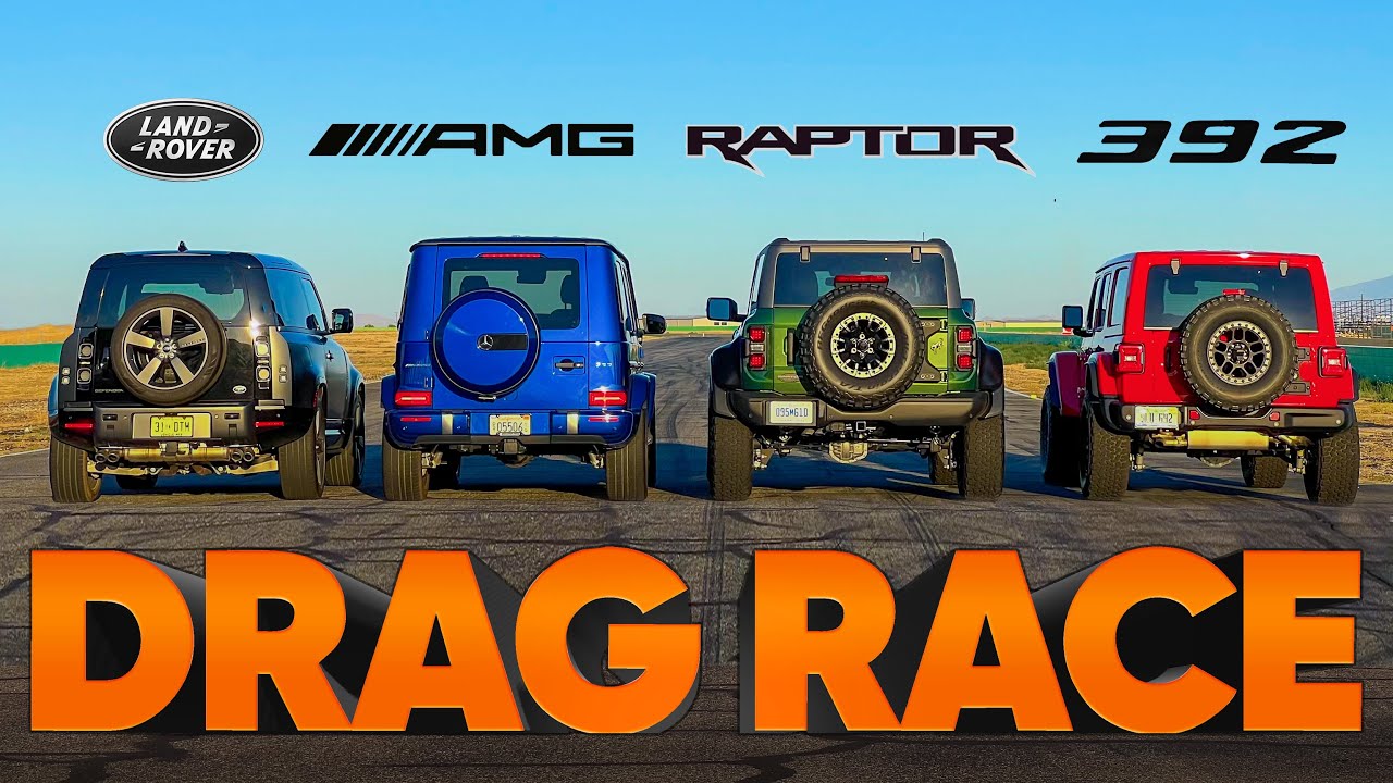 Drag Race Bronco Raptor Vs G Amg Vs Wrangler Vs Defender V By Hagerty Bronco G